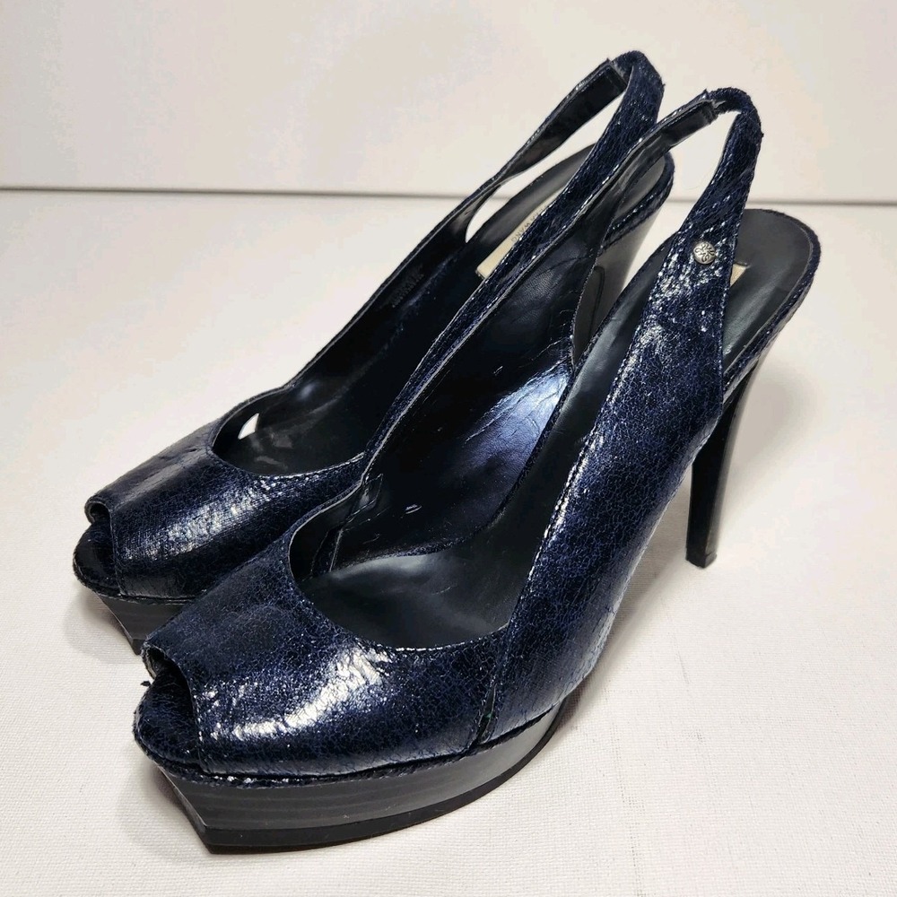Vera Wang Womens Heels Size 10M Snakeskin Blue Slingback Open‎ Toe